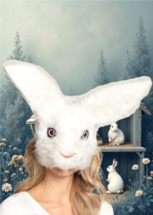 masque de lapin, masque lapin fourrure blanche