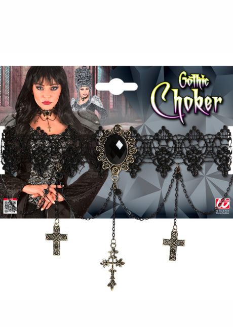 collier gothique, collier halloween, bijoux halloween, collier tour de cou, Collier Choker Gothique, Ras de Cou Dentelle, Pierre et Croix