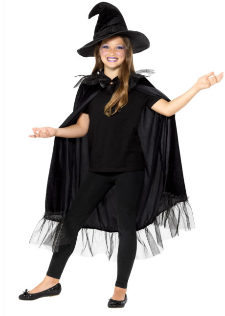 cape de sorcière, chapeau sorcière enfant, halloween enfant, Cape de Sorcière avec Chapeau, Fille