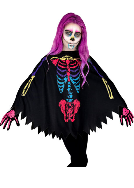 cape de squelette, poncho squelette enfant, déguisement squelette enfant, Cape de Squelette, Poncho Couleurs, Fille