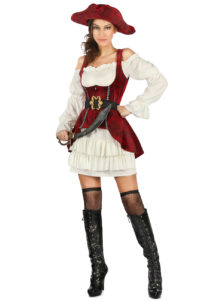 déguisement pirate femme, costume de pirate pour femme, Déguisement de Pirate, Blanc et Rouge, avec Chapeau