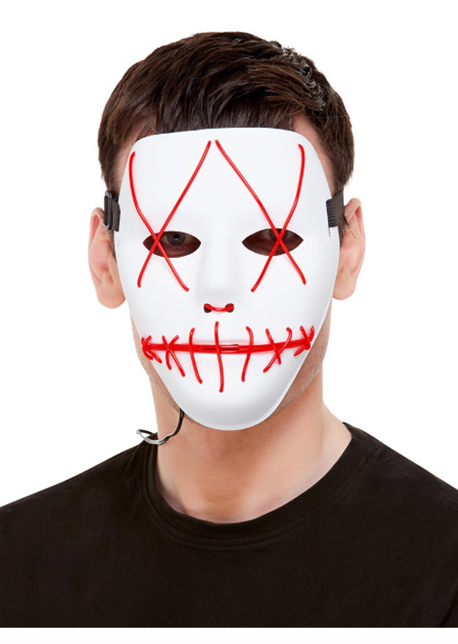 Masque Halloween Blanc, Lumineux Rouge, à LED Aux Feux de la Fête Paris