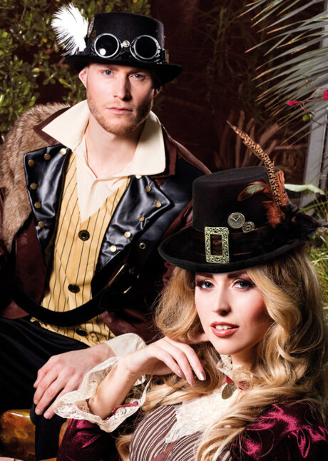 chapeau steampunk, accessoire steampunk, chapeau haut de forme,, Chapeau Haut de Forme Steampunk, avec Plumes et Boucle