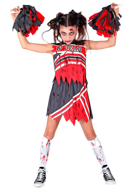 déguisement cheerleader zombie fille, déguisement pompom girl zombie fille, déguisement halloween fille, Déguisement de Cheerleader Zombie, avec Pompons, Fille