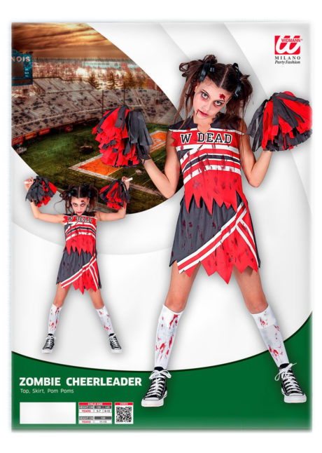 déguisement cheerleader zombie fille, déguisement pompom girl zombie fille, déguisement halloween fille, Déguisement de Cheerleader Zombie, avec Pompons, Fille