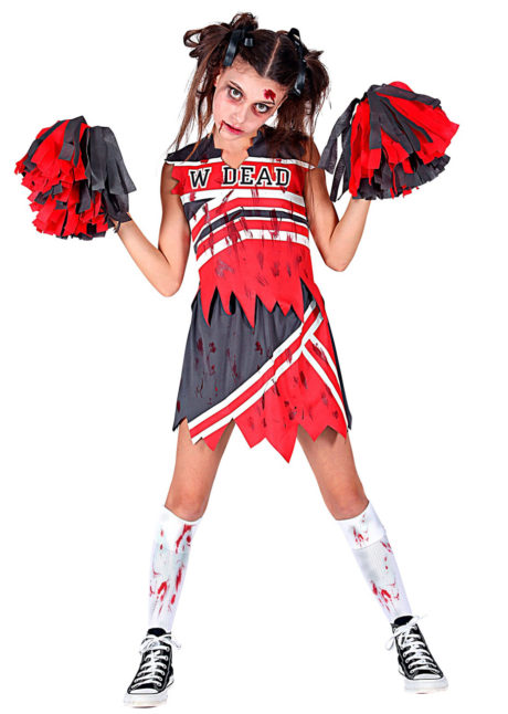 déguisement cheerleader zombie fille, déguisement pompom girl zombie fille, déguisement halloween fille, Déguisement de Cheerleader Zombie, avec Pompons, Fille