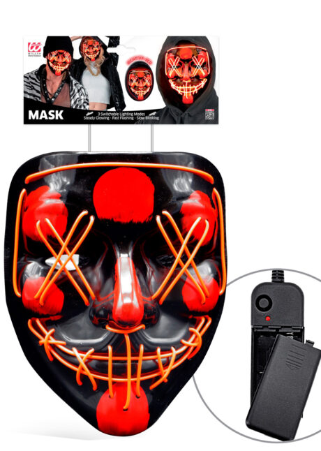 masque lumineux horreur led, masque halloween lumineux, masque lumineux halloween, Masque Nightmare La Purge, Lumineux Rouge