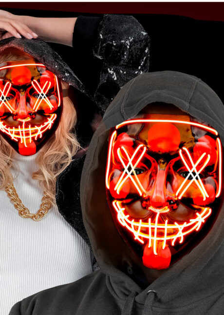 masque lumineux horreur led, masque halloween lumineux, masque lumineux halloween, Masque Nightmare La Purge, Lumineux Rouge