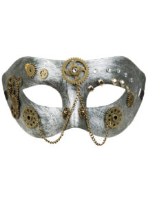 loup steampunk, masque steampunk, Loup Steampunk, Argent et Or Vieilli