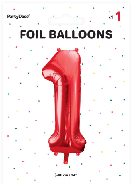 ballon chiffre 1, ballons chiffres, ballons anniversaire, ballons hélium, Ballon Chiffre 1, Rouge, 86 cm