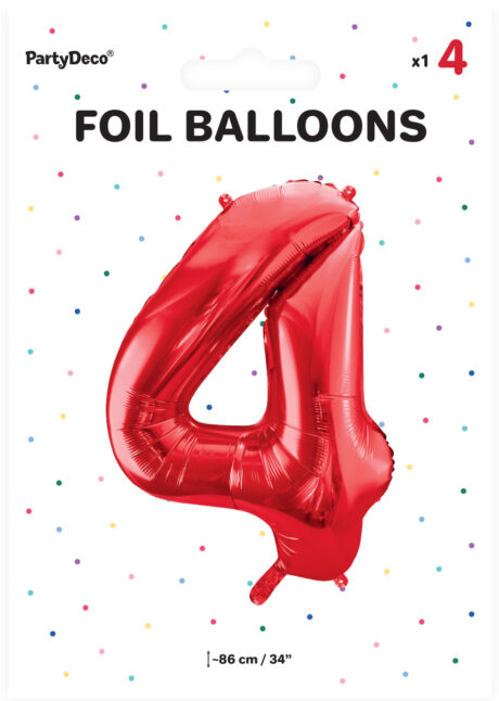 ballon chiffre 4, ballons chiffres, ballons anniversaire, ballons hélium, Ballon Chiffre 4, Rouge, 86 cm