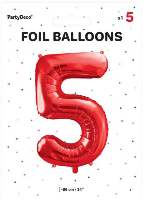 ballon chiffre 5, ballons chiffres, ballons anniversaire, ballons hélium, Ballon Chiffre 5, Rouge, 86 cm