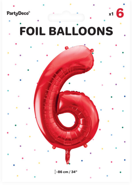 ballon chiffre 6, ballons chiffres, ballons anniversaire, ballons hélium, Ballon Chiffre 6, Rouge, 86 cm