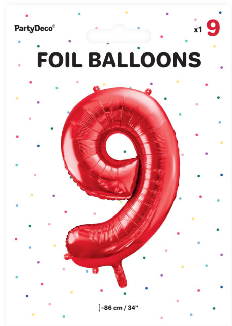 ballon chiffre 9, ballons chiffres, ballons anniversaire, ballons hélium, Ballon Chiffre 9, Rouge, 86 cm