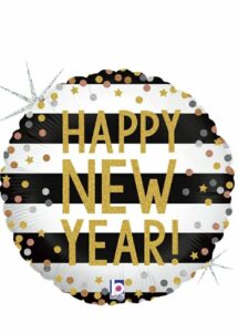 ballon happy new year, ballon bonne année, ballon réveillon hélium, Ballon Happy New Year Noir et Or, en Aluminium