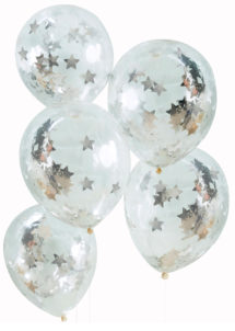 ballons confettis, ballon confettis argent, ballons transparents, ballons confettis étoiles, Ginger ray