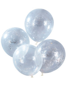 ballons confettis, ballons transparents, ginger ray, Ballons Confettis Argent Glitter, x 5