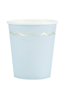 gobelets en carton, gobelets baby shower, gobelets bleus, vaisselle baby shower, vaisselle jetable, Vaisselle Bleu Pastel, Gobelets Bleus et Dorés
