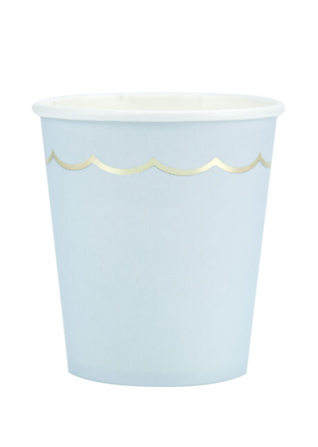 gobelets en carton, gobelets baby shower, gobelets bleus, vaisselle baby shower, vaisselle jetable, Vaisselle Bleu Pastel, Gobelets Bleus et Dorés