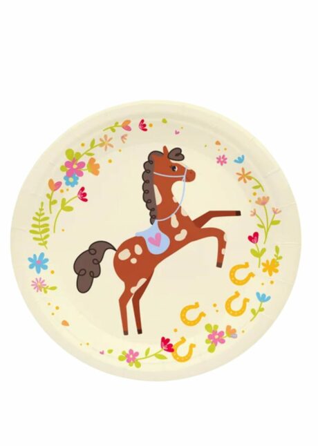 assiettes anniversaire fille, assiettes anniversaire thème Cheval, assiettes cheval, vaisselle cheval, Assiettes Anniversaire Thème Cheval – 6 Modèles Différents – 18 cm