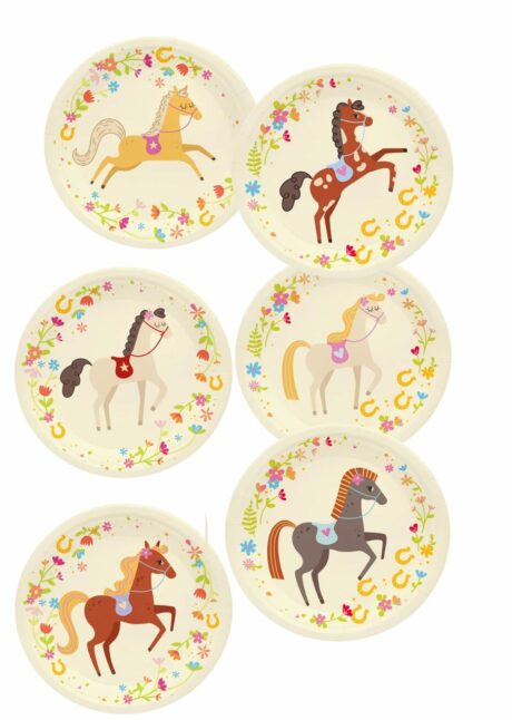 assiettes anniversaire fille, assiettes anniversaire thème Cheval, assiettes cheval, vaisselle cheval, Assiettes Anniversaire Thème Cheval – 6 Modèles Différents – 18 cm