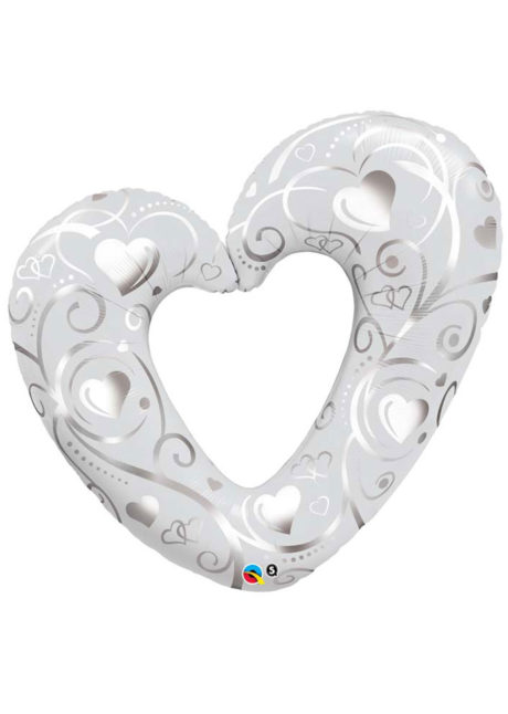 ballon coeur, ballon coeur géant, ballon saint valentin, ballon mariage, Ballon Coeur Argent Ouvert, en Aluminium
