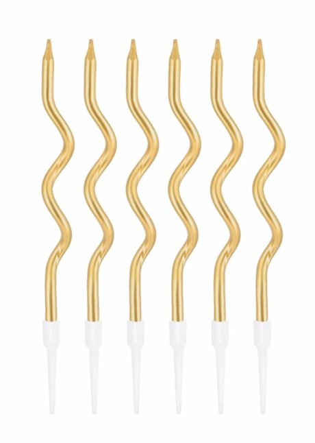 BOUGIES ANNIVERSAIRE DOREES TORSADEES, bougies dorées anniversaire, Bougies Anniversaire Torsadées Dorées – Lot de 6 avec Supports