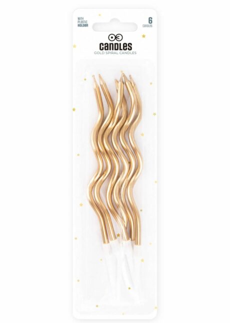 BOUGIES ANNIVERSAIRE DOREES TORSADEES, bougies dorées anniversaire, Bougies Anniversaire Torsadées Dorées – Lot de 6 avec Supports