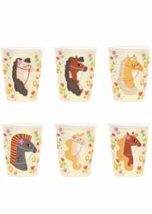 gobelets en carton anniversaire fille, gobelets anniversaire thème Cheval, gobelets cheval, vaisselle cheval