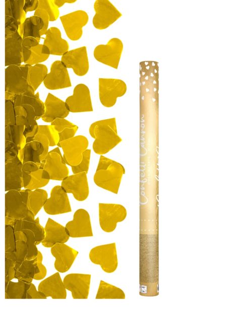 canon à confettis coeurs dorés, canon confettis coeurs, Canon à Confettis, Coeurs Dorés Métal, 60 cm