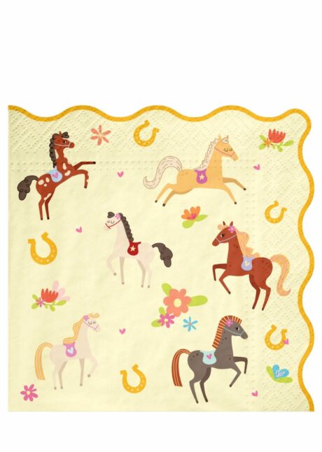 anniversaire thème cheval, serviettes en papier cheval, Serviettes Anniversaire Thème Cheval – Forme Festonnée – 33 cm