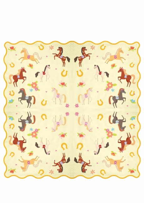 anniversaire thème cheval, serviettes en papier cheval, Serviettes Anniversaire Thème Cheval – Forme Festonnée – 33 cm