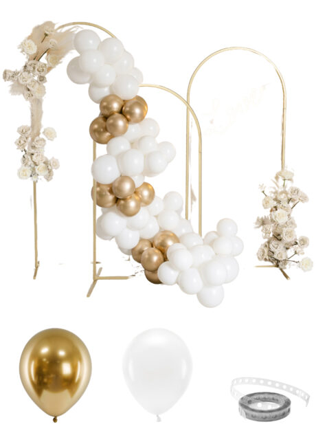 arche de ballons blancs et dorés, arches de ballons, décorations ballons, Arche Guirlande de Ballons Blancs et Or