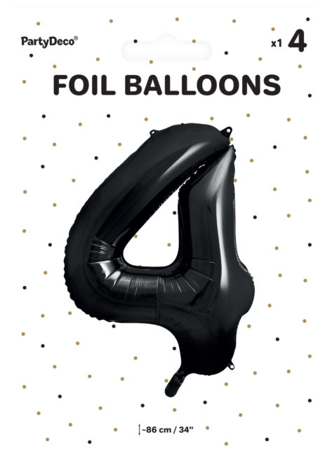 ballon chiffre, ballon alu chiffre, ballon chiffre 4 noir, Ballon Chiffre 4, Noir, 86 cm