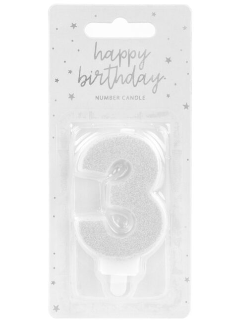 bougie chiffre 3, bougies chiffres, bougies d'anniversaire, Bougie d’Anniversaire, Chiffre 3, Paillettes Argent