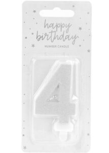 bougie chiffre 4, bougies chiffres, bougies d'anniversaire, Bougie d’Anniversaire, Chiffre 4, Paillettes Argent