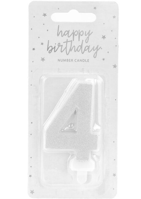 bougie chiffre 4, bougies chiffres, bougies d'anniversaire, Bougie d’Anniversaire, Chiffre 4, Paillettes Argent