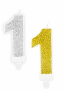 BOUGIE CHIFFRE 1 PAILLETTES, bougie chiffre 1 anniversaire, bougie chiffre 1 dorée, bougje chiffre 1 argent