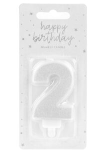 bougie chiffre 2, bougies chiffres, bougies d'anniversaire, Bougie d’Anniversaire, Chiffre 2, Paillettes Argent