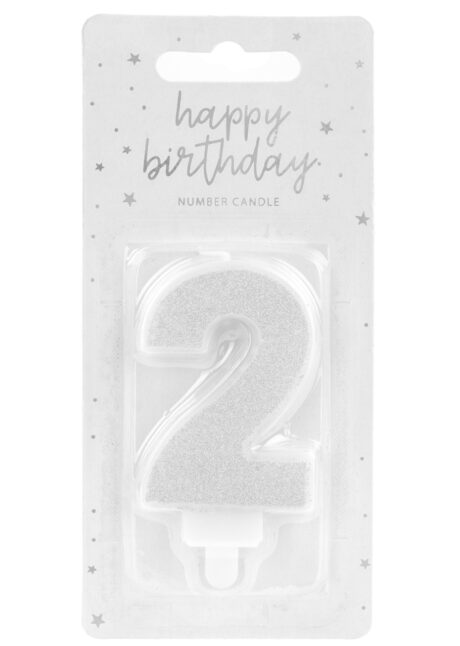 bougie chiffre 2, bougies chiffres, bougies d'anniversaire, Bougie d’Anniversaire, Chiffre 2, Paillettes Argent