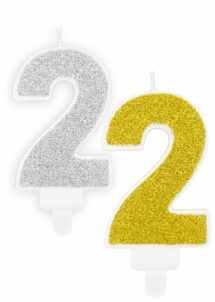 BOUGIE CHIFFRE 2 PAILLETTES, bougie chiffre 2 argent, bougie chiffre 2 doré, bougie chiffre 2 anniversaire