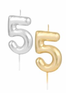 BOUGIE CHIFFRE 5 ANNIVERSAIRE, bougie chiffre 5, bougie chiffre 5 ans, Bougie Chiffre 5 Métallique – Doré ou Argenté au Choix