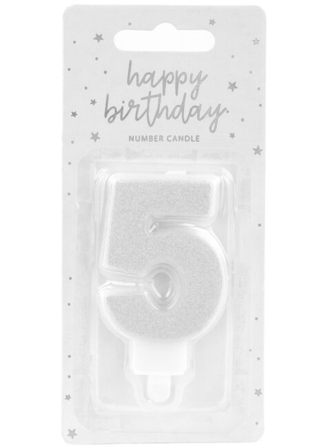 bougie chiffre 5, bougies chiffres, bougies d'anniversaire, Bougie d’Anniversaire, Chiffre 5, Paillettes Argent