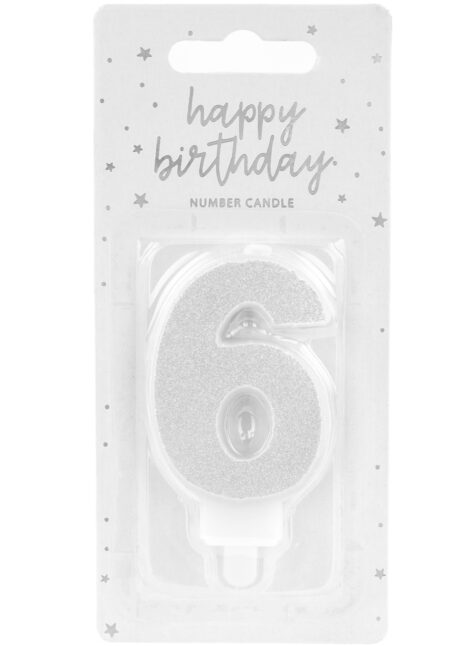 bougie chiffre 6, bougies chiffres, bougies d'anniversaire, Bougie d’Anniversaire, Chiffre 6, Paillettes Argent