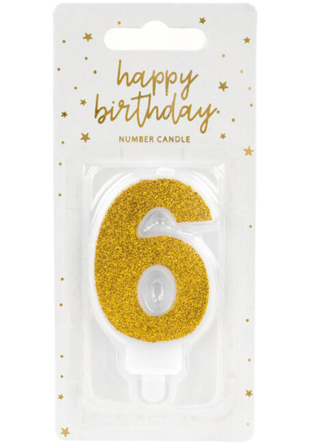 bougie chiffre 6, bougies chiffres, bougies d'anniversaire, Bougie d’Anniversaire, Chiffre 6, Paillettes Dorées