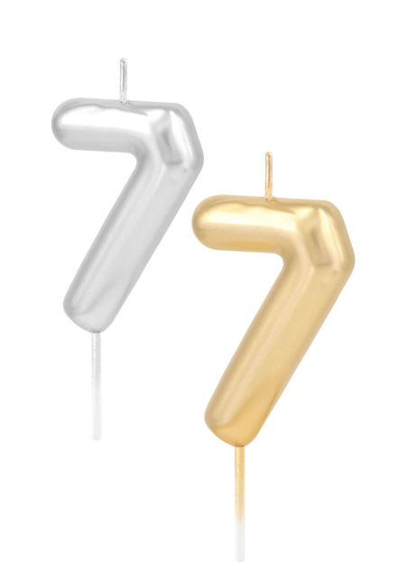 BOUGIE CHIFFRE 7, bougie anniversaire 7 ans, bougie chiffre 7, Bougie Chiffre 7 Métallique – Doré ou Argenté au Choix