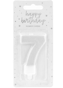 bougie chiffre 7, bougies chiffres, bougies d'anniversaire, Bougie d’Anniversaire, Chiffre 7, Paillettes Argent