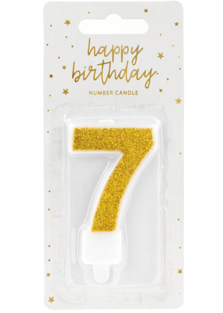 bougie chiffre 7, bougies chiffres, bougies d'anniversaire, Bougie d’Anniversaire, Chiffre 7, Paillettes Dorées