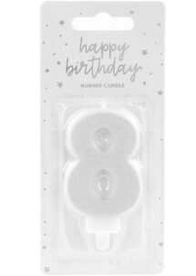 bougie chiffre 8, bougies chiffres, bougies d'anniversaire, Bougie d’Anniversaire, Chiffre 8, Paillettes Argent