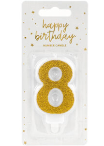 bougie chiffre 8, bougies chiffres, bougies d'anniversaire, Bougie d’Anniversaire, Chiffre 8, Paillettes Dorées